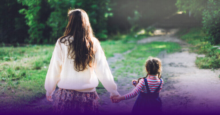 Parent and child climbing a winding staircase that symbolizes nonlinear progress in neurodivergent parenting outlier journey.